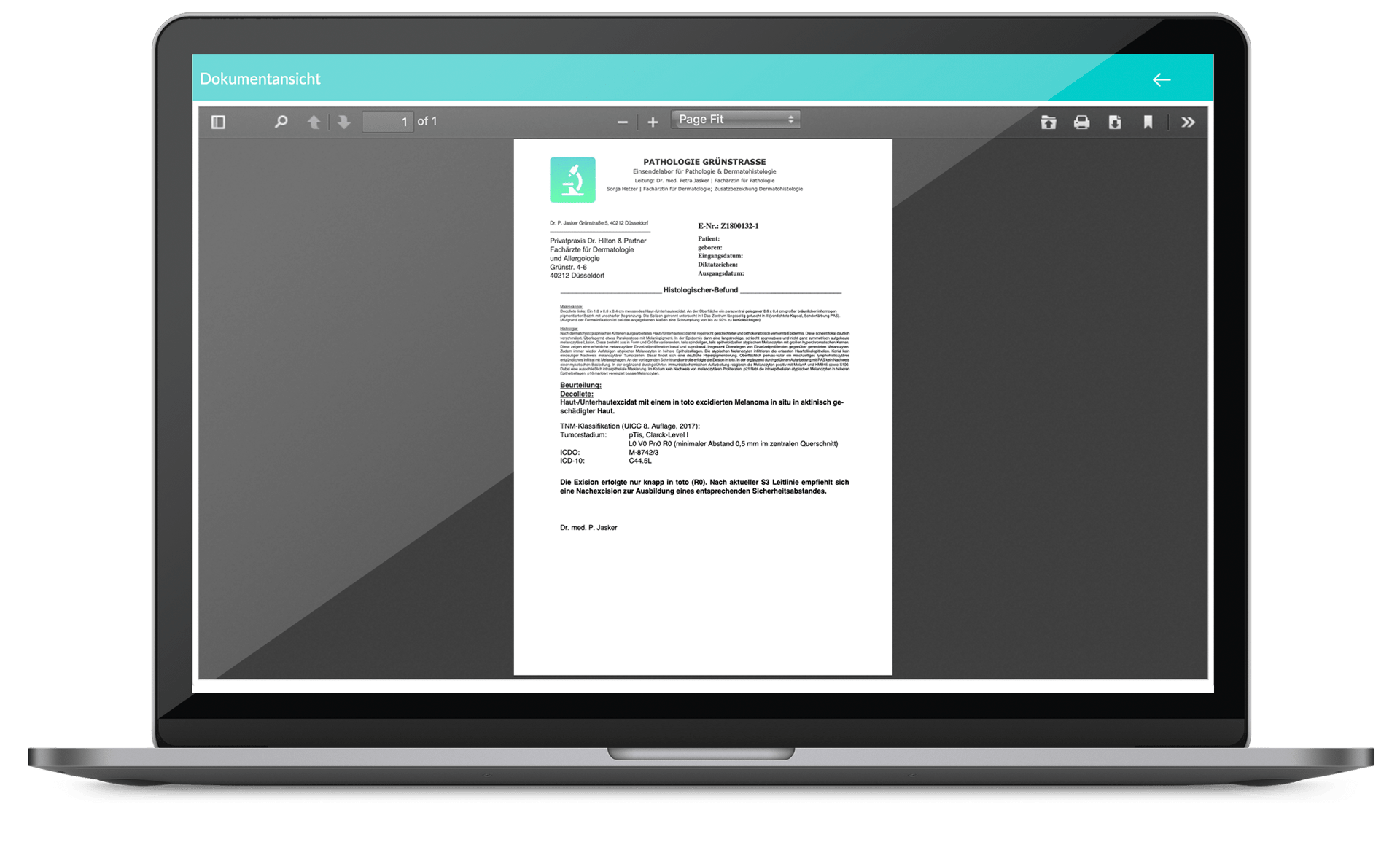 PathoApp Befundansicht am MacBook